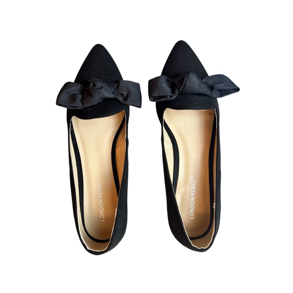London Rebel Florence Black Pointed Bow Ballet Flats Size 6 NWOB - Picture 5 of 9